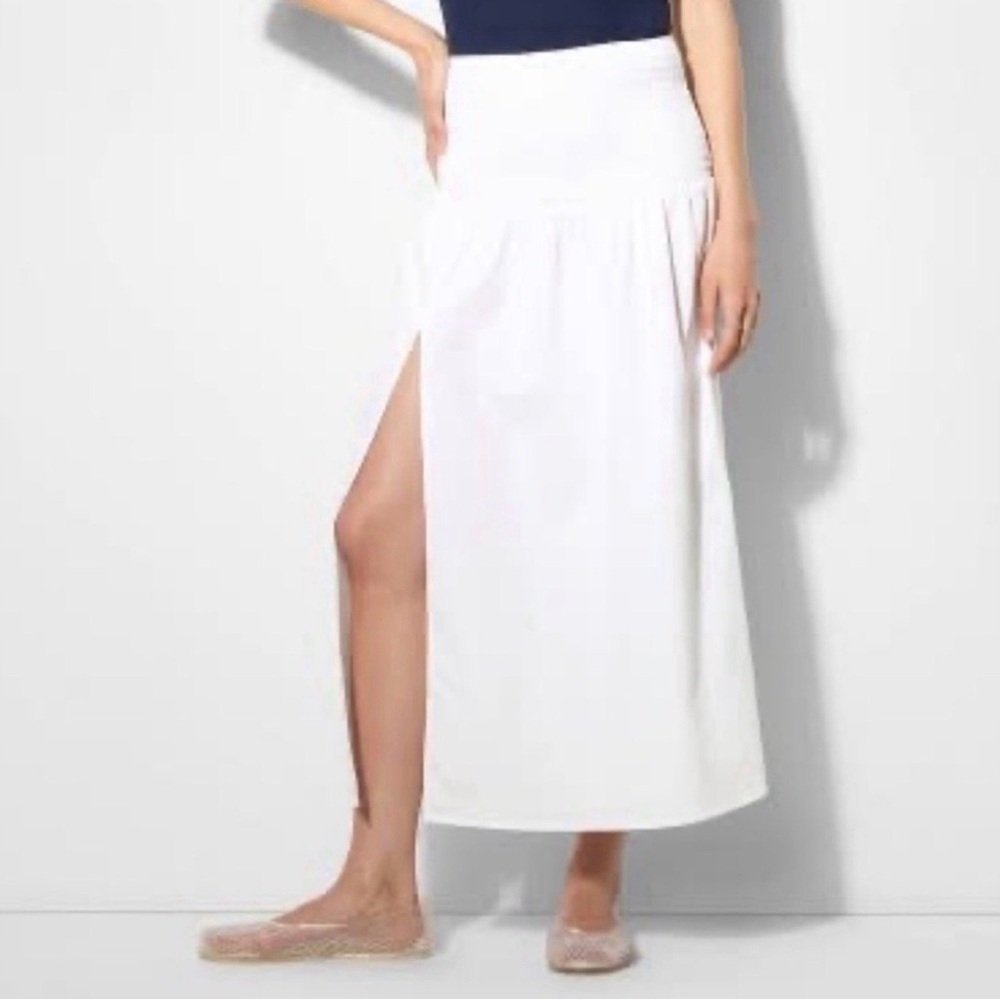 Women's Smocked Waist White Maxi Skirt By Wild Fable -Medium (8-10) NWOT